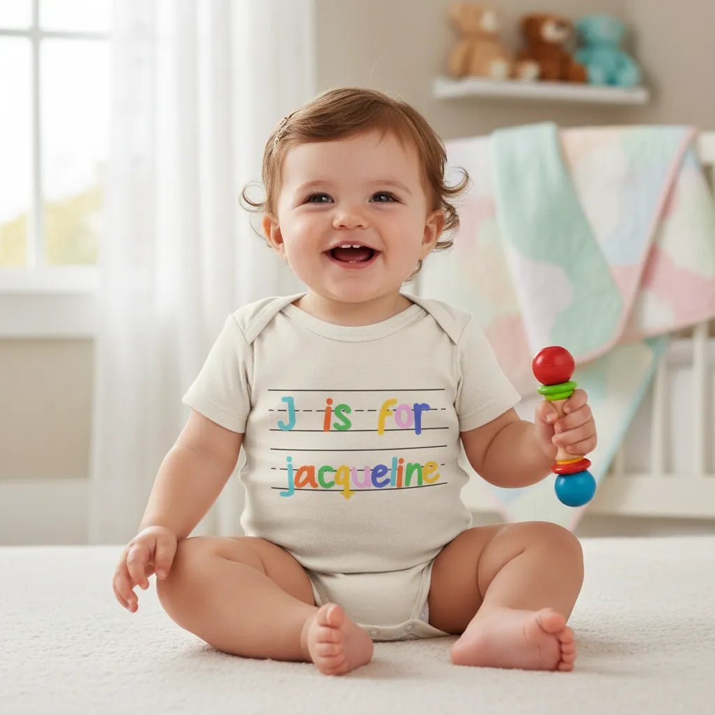 BABY BODYSUIT (Made in USA) Personalized with Baby’s Name in Handwriting Practice Style - Love Life Journey