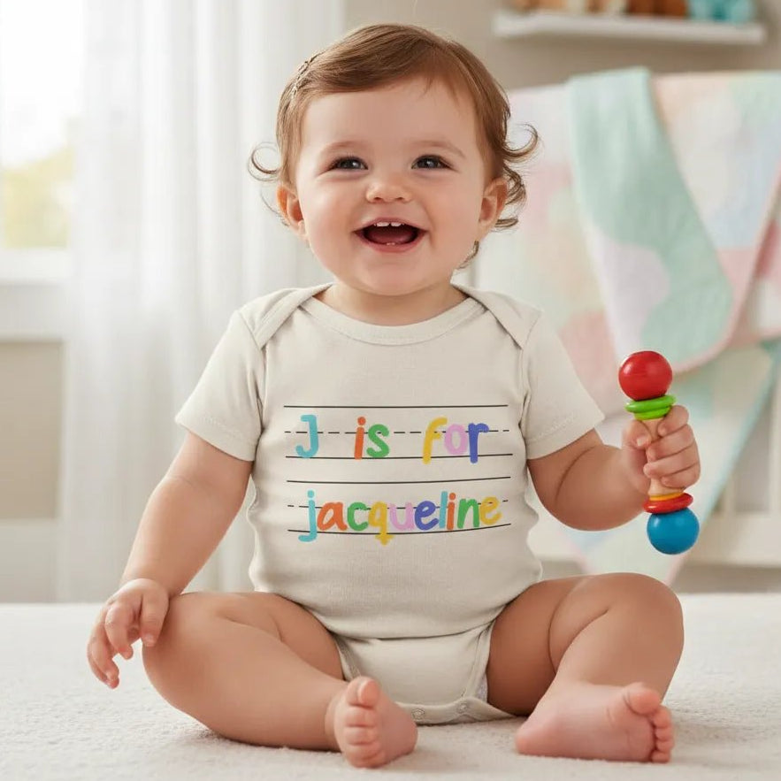 BABY BODYSUIT (Made in USA) Personalized with Baby’s Name in Handwriting Practice Style - Love Life Journey