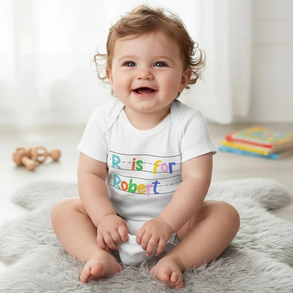 BABY BODYSUIT (Made in USA) Personalized with Baby’s Name in Handwriting Practice Style - Love Life Journey