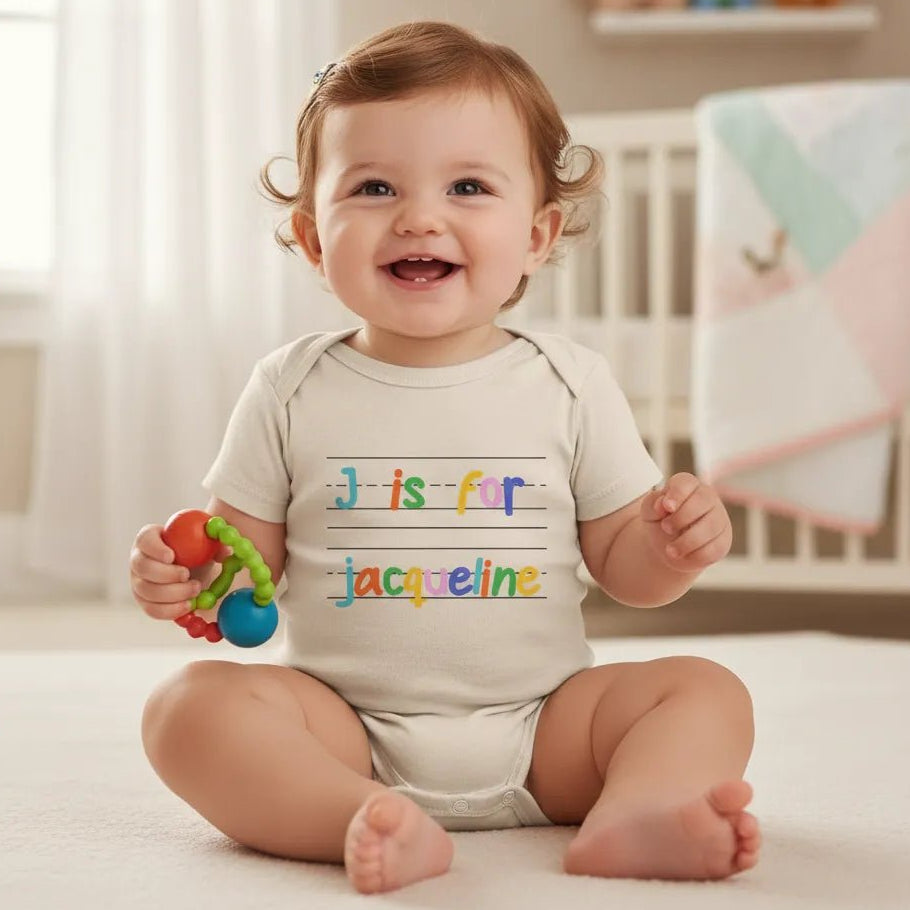 BABY BODYSUIT (Made in USA) Personalized with Baby’s Name in Handwriting Practice Style - Love Life Journey