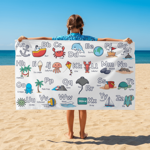 BEACH TOWEL Alphabet A–Z Learning Design | Educational Gift for Kids to Learn Letters - Love Life Journey