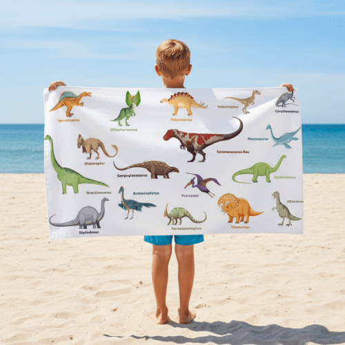 BEACH TOWEL Dinosaurs – Colorful Prehistoric Design | Fun Gift for Kids Who Love Dinosaurs - Love Life Journey