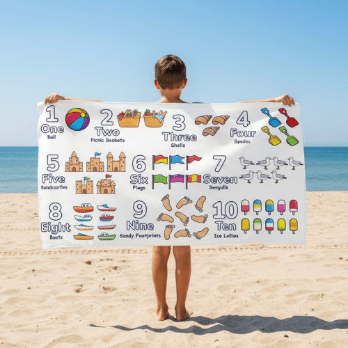 BEACH TOWEL Numbers Design – Colorful Counting Design 1–10 | Fun Educational Gift for Kids - Love Life Journey