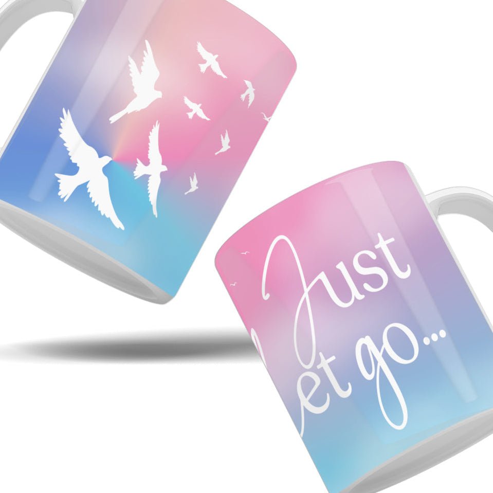 CERAMIC MUG 11oz Peaceful Doves – “Just Let Go” Ceramic Cup with Sunset Design | Mindfulness & Healing Gift (USA - Made) - Love Life Journey