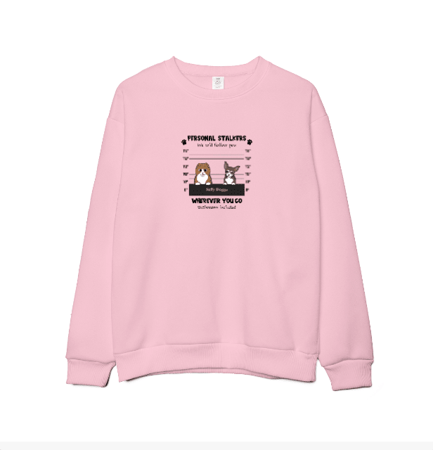 Custom Embroidered Personal Pet 'Stalkers' Unisex Sweatshirt in Light Pink Colour – Pet Dogs & Cats Caricatures - Love Life Journey