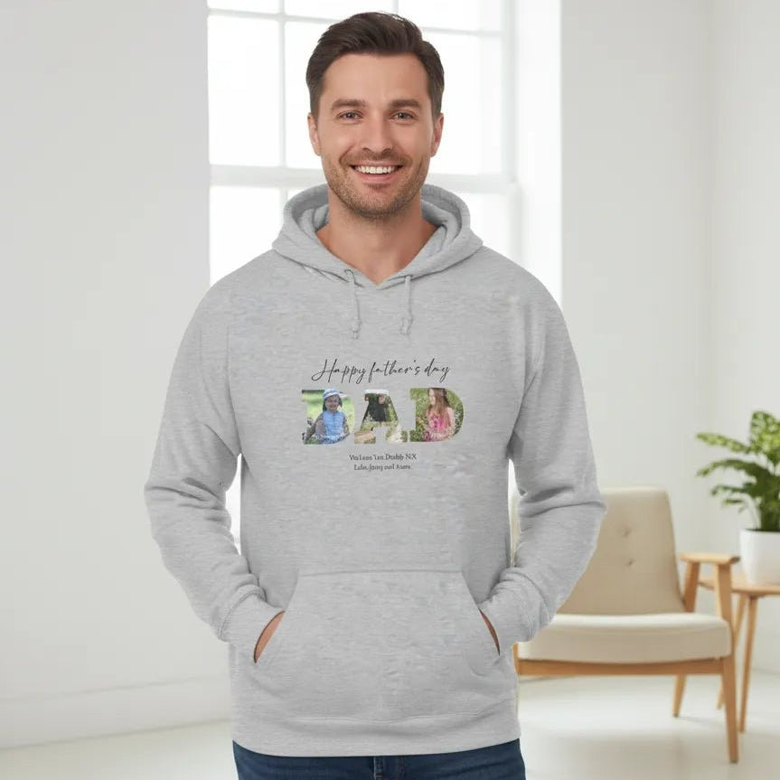 Custom Father’s Day Photo Hoodie – Add 3 Family Photos + Names & Message | Gildan 18500 | Unisex S–5XL | Made in USA - Love Life Journey