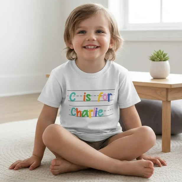 KIDS T - SHIRT Personalized Kids Alphabet T-Shirt – “C is for Charlie” | Custom Name Learning Tee | Gildan 5000B | Ages XS–XL | Ships Fast from USA - Love Life Journey