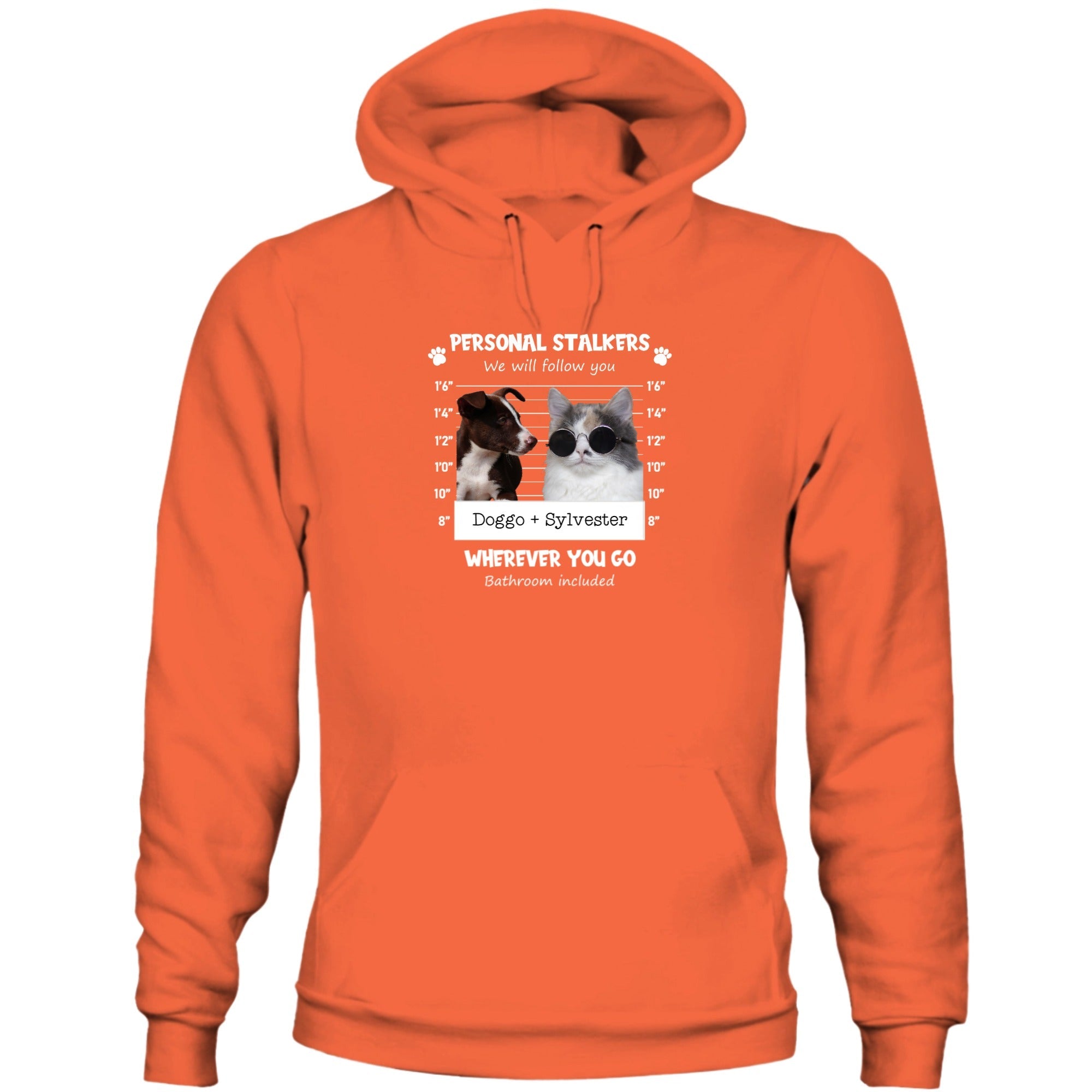 Personalized Pet Stalker hoodie custom pet photos for dog and cat lovers Orange hoodie on a white background