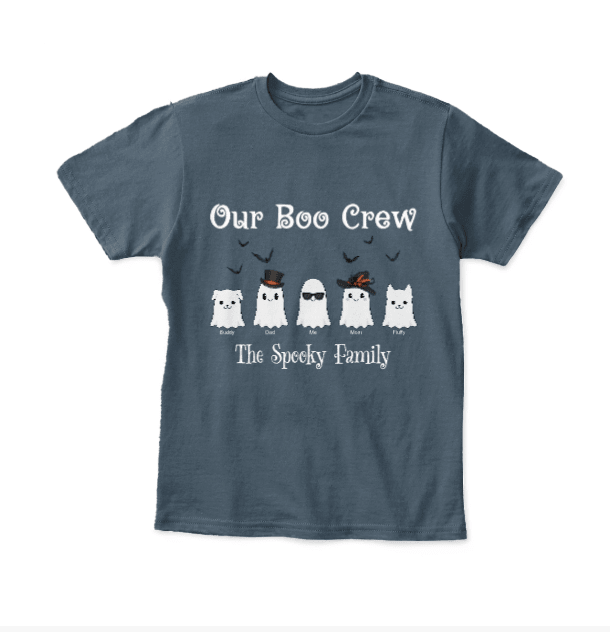 Our Boo Crew Personalized Kids Halloween T-Shirt | Custom Family Ghost Shirt with Names - Love Life Journey - In Grey-blue colour