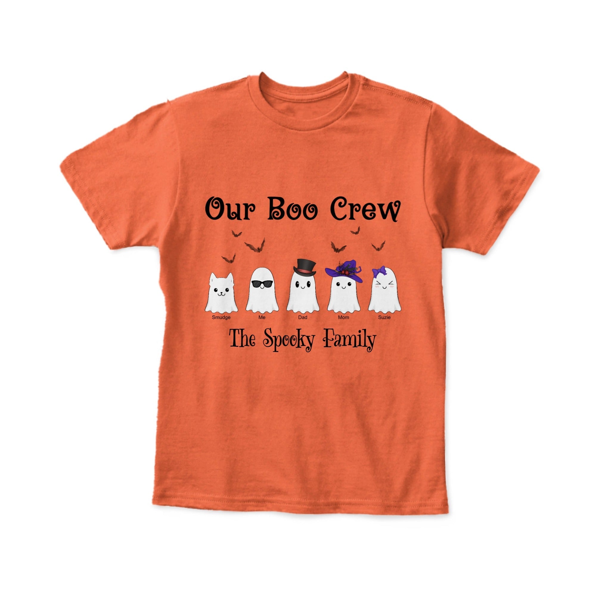 Our Boo Crew Personalized Kids Halloween T-Shirt | Custom Family Ghost Shirt with Names - Love Life Journey - in orange
