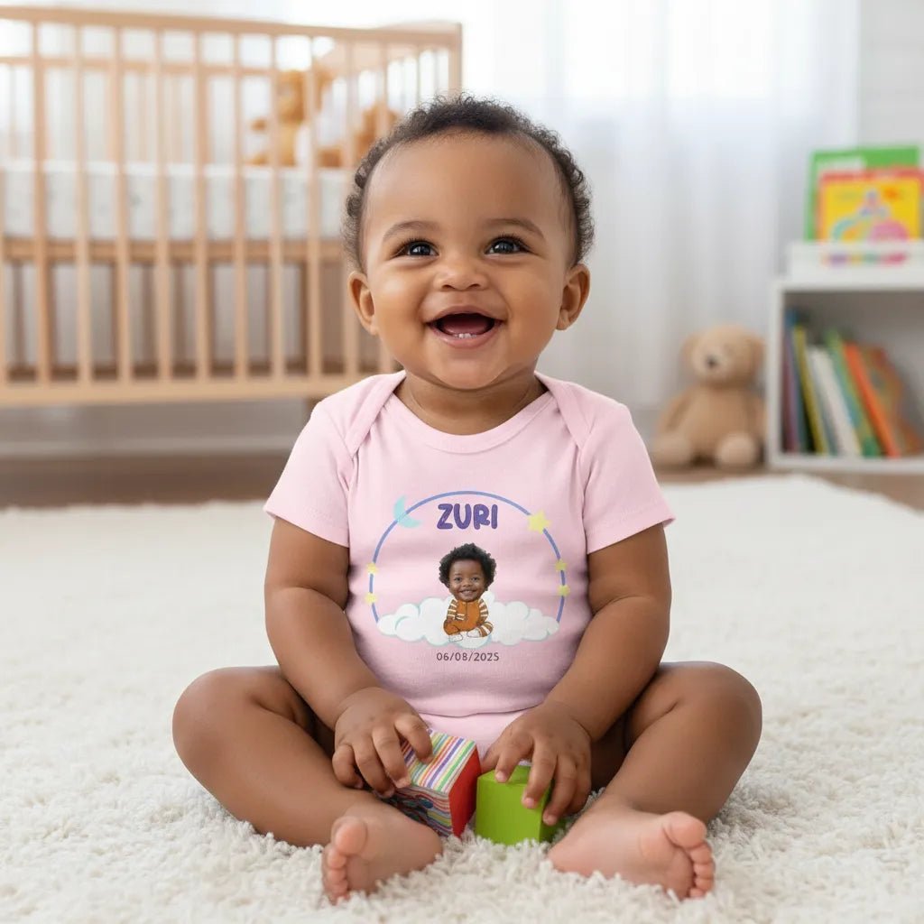 Personalised Baby Photo Bodysuit – Custom Newborn/Birthday Celebration, Twins & Triplets Keepsake with Names & Arrival Date - Love Life Journey
