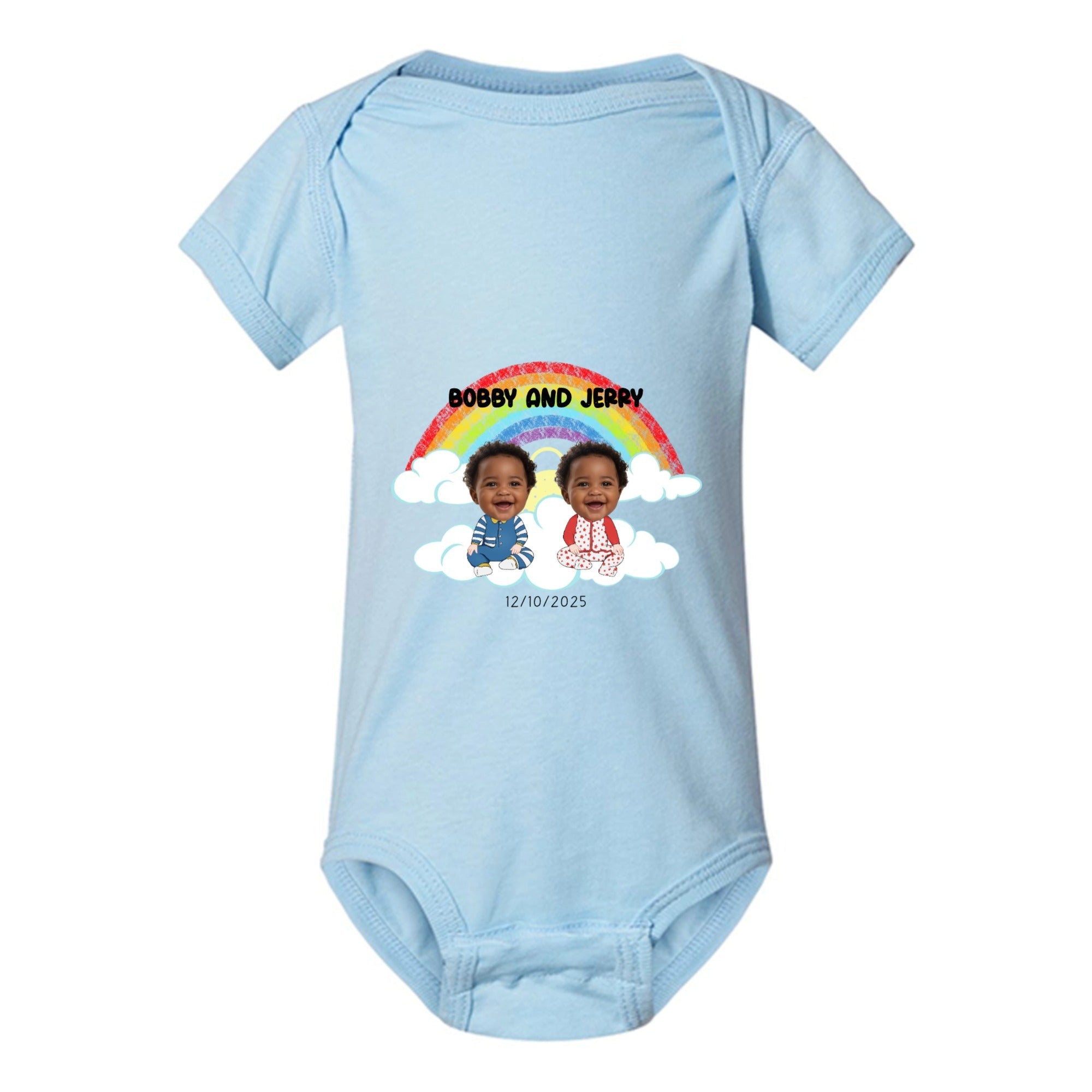 Personalised Baby Photo Bodysuit – Custom Newborn/Birthday Celebration, Twins & Triplets Keepsake with Names & Arrival Date - Love Life Journey