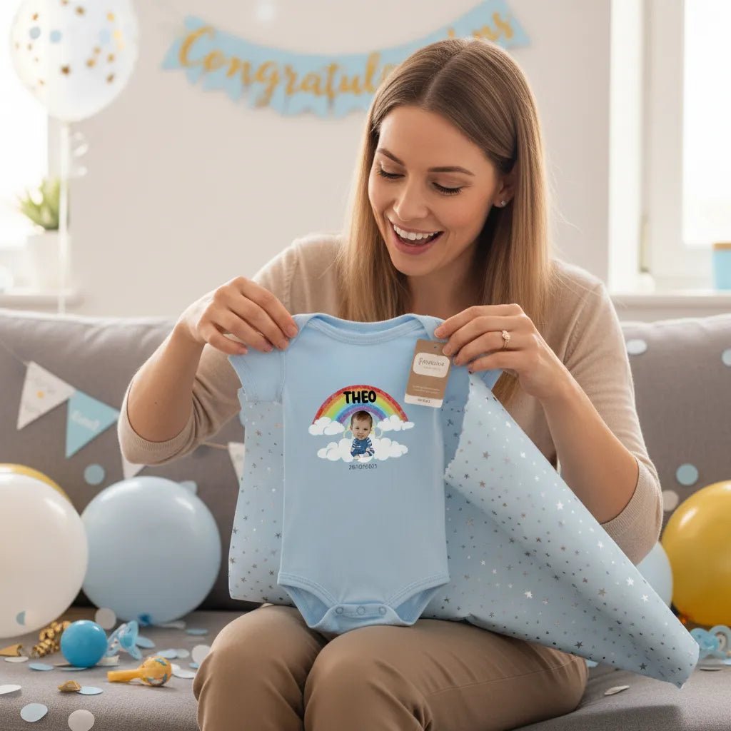 Personalised Baby Photo Bodysuit – Custom Newborn/Birthday Celebration, Twins & Triplets Keepsake with Names & Arrival Date - Love Life Journey