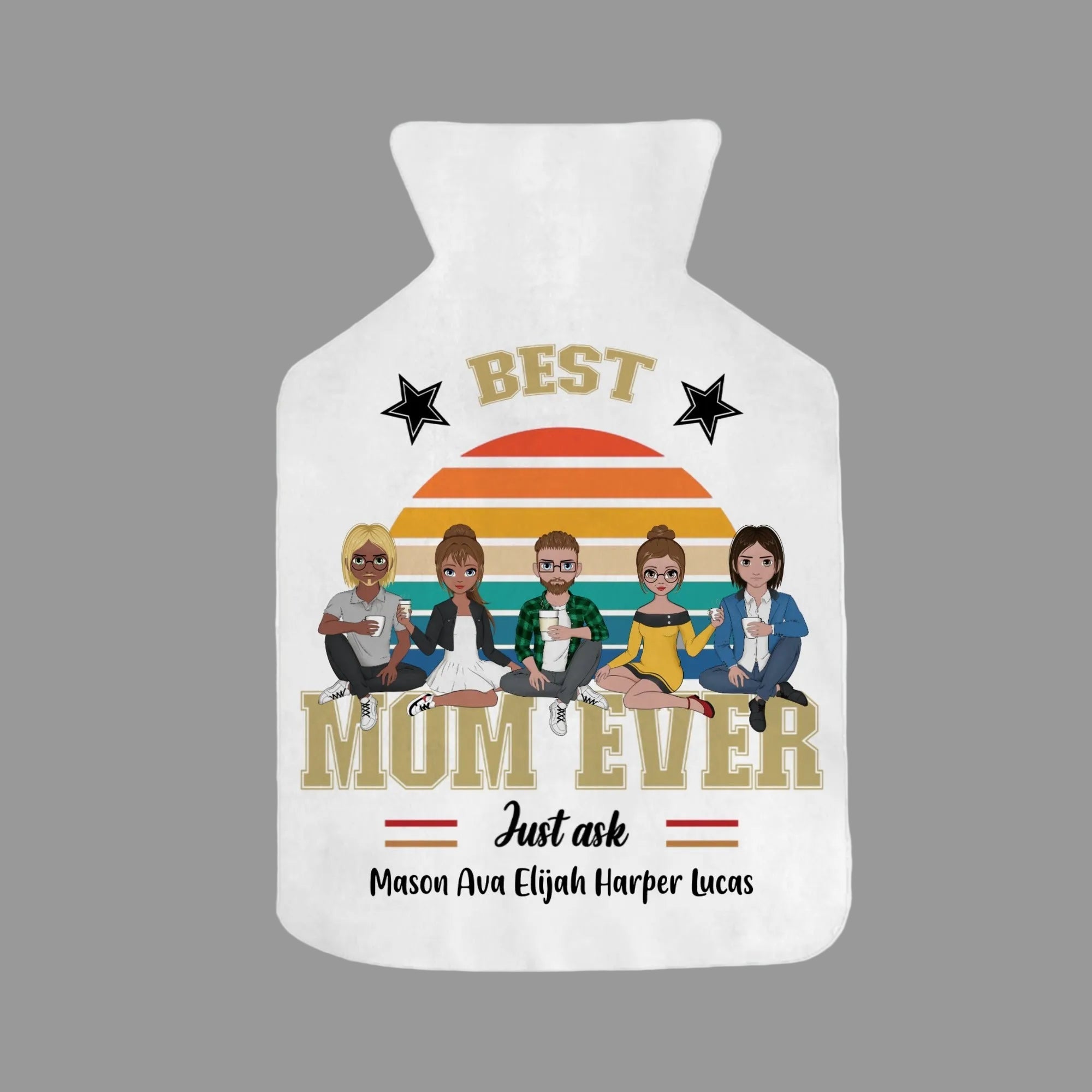 Personalised “Best Mum Ever” Plush Hot Water Bottle Cover – Custom Family Characters - Love Life Journey