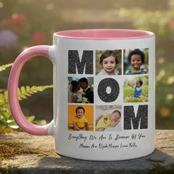 Personalised MOM 6 Family Photos 11oz Accent Mug – Custom Family Keepsake - Love Life Journey