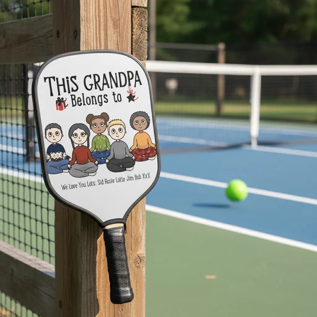 Personalised Pickleball Paddle Cover for Grandma or Grandpa – “This Belongs To” Grandkids Design | Custom Names & Characters | Made in USA Gift - Love Life Journey