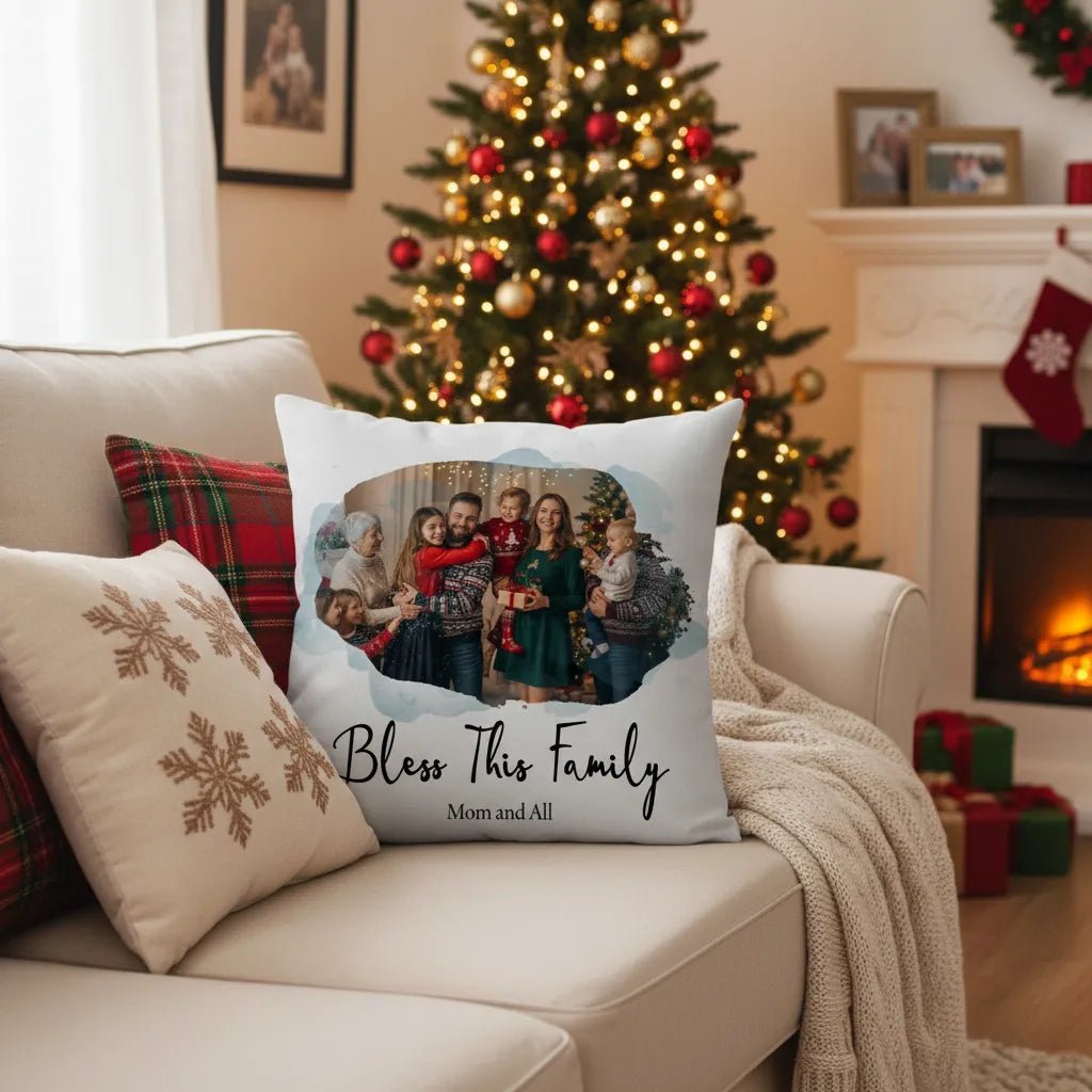 Personalized Bless This Family (Or Couple) Cushion Cover – Custom Photo Pillowcase Gift | Bless This Couple Option | Meaningful Home Decor - Love Life Journey