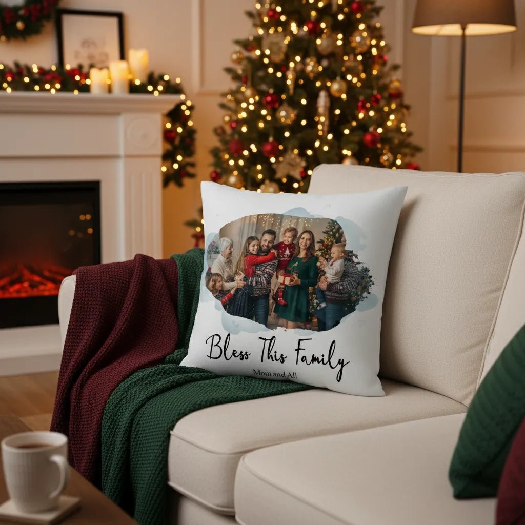 Personalized Bless This Family (Or Couple) Cushion Cover – Custom Photo Pillowcase Gift | Bless This Couple Option | Meaningful Home Decor - Love Life Journey