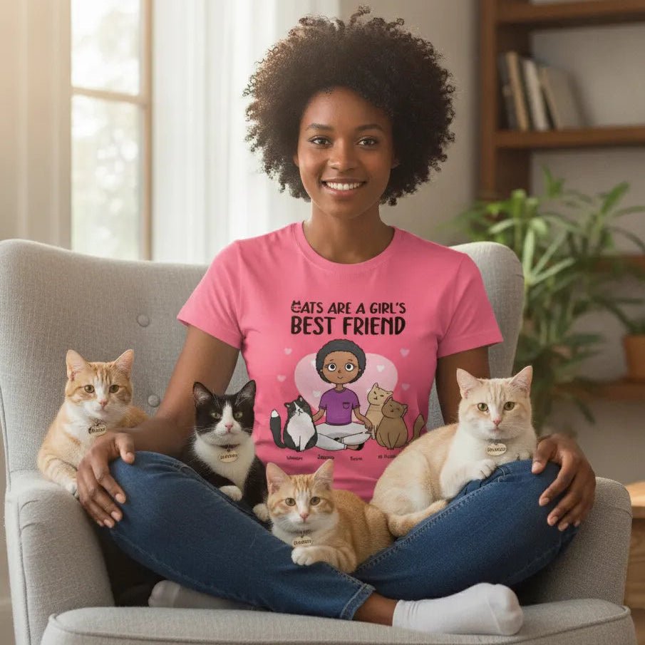 Personalized Cats Are A Girl's Best Friend T-Shirt | Custom Cat Lover Gift - Love Life Journey