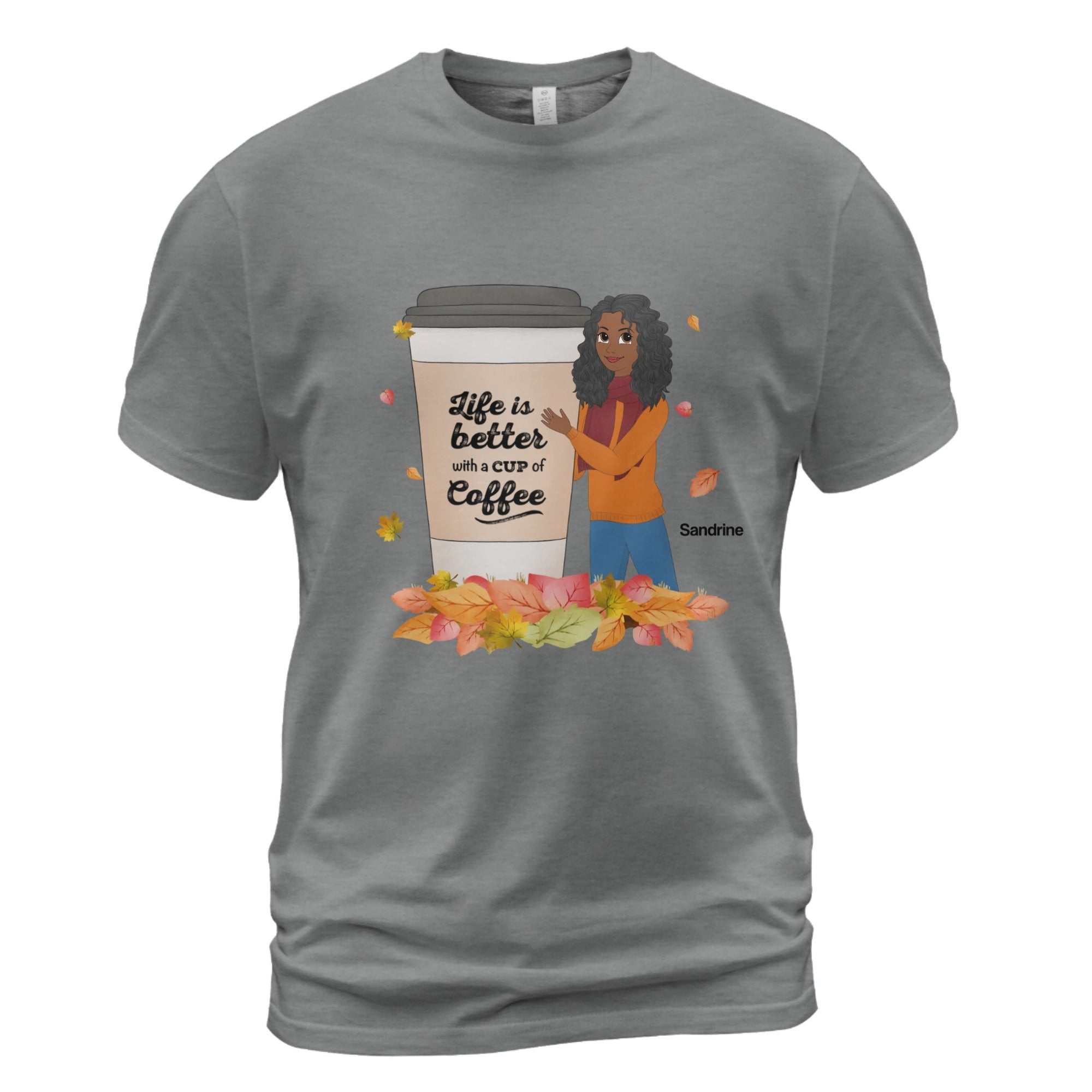 Personalized Coffee Lover Girl T-Shirt – Custom Female Character Coffee Tee | Cute Fall Coffee Shirt | Custom Name Gift - Love Life Journey