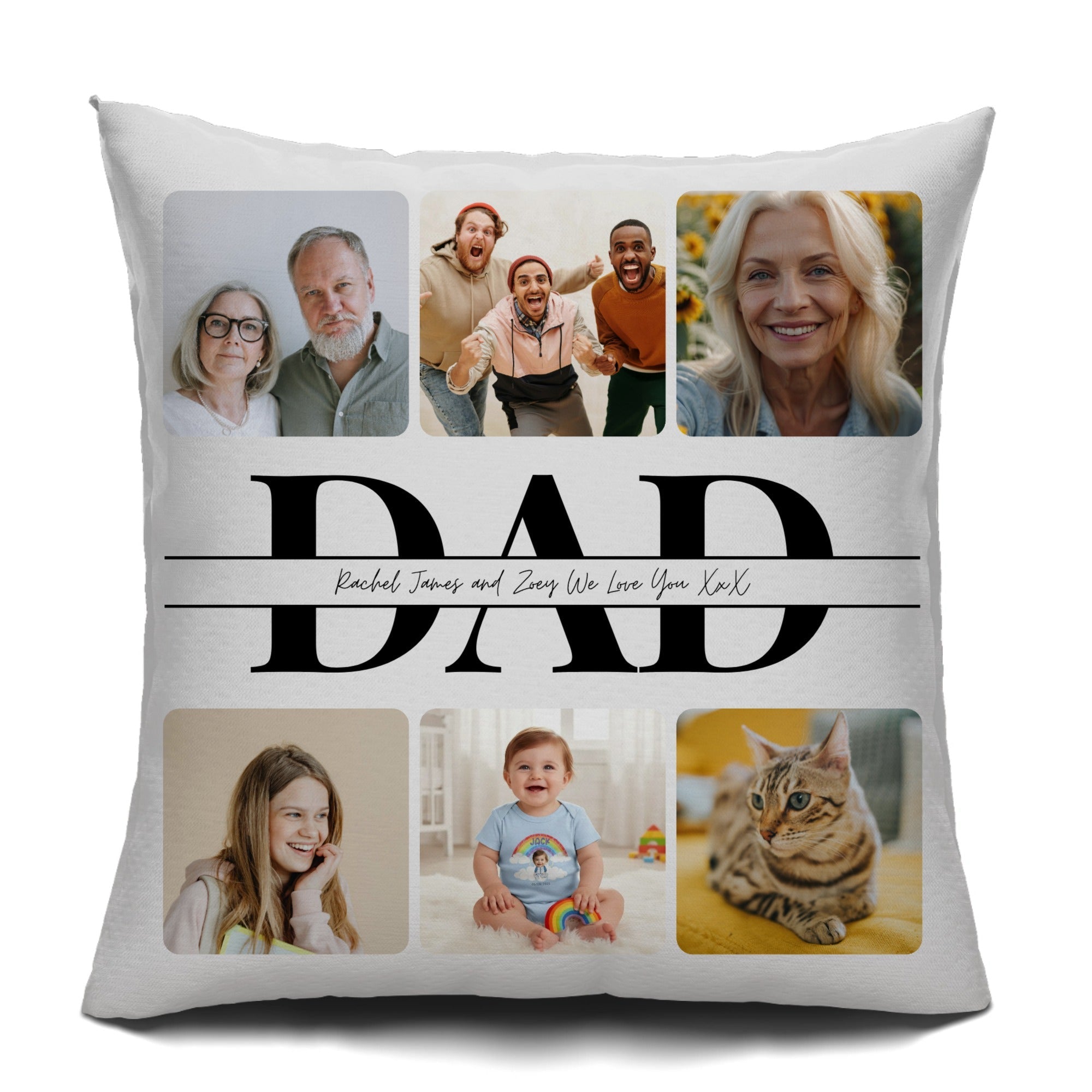 Personalized Dad Photo Collage Cushion Cover Custom Family Photos & Message Gift for Dad - Love Life Journey