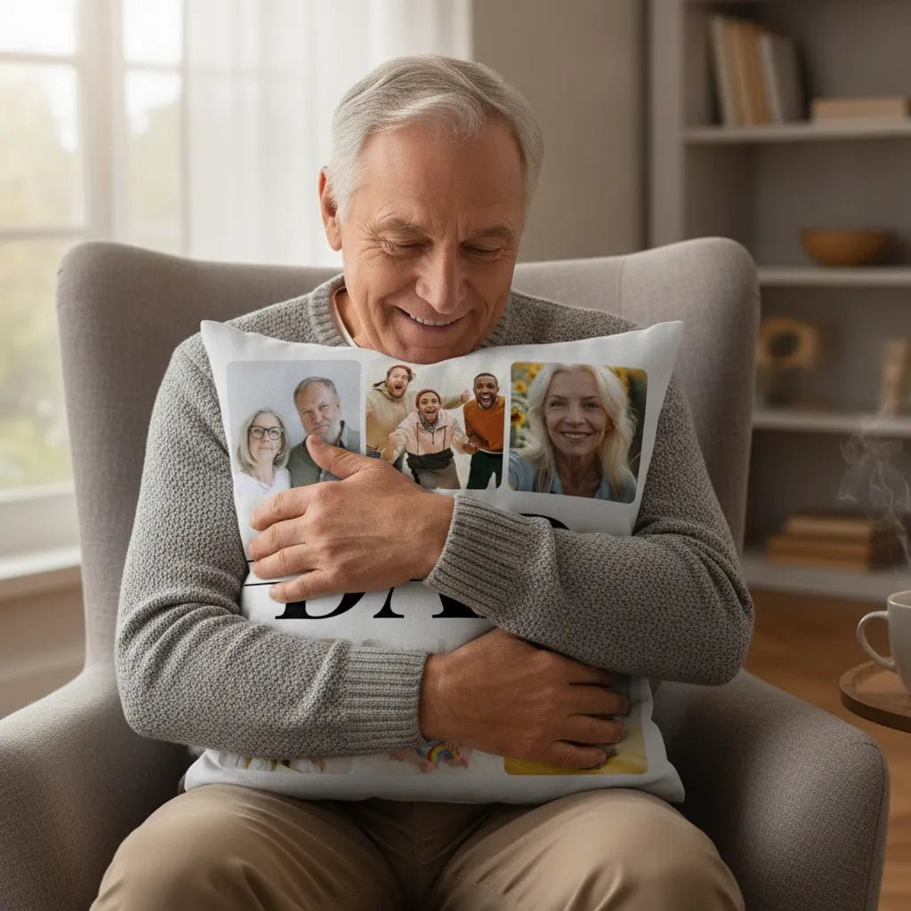 Personalized Dad Photo Collage Cushion Cover Custom Family Photos & Message Gift for Dad - Love Life Journey