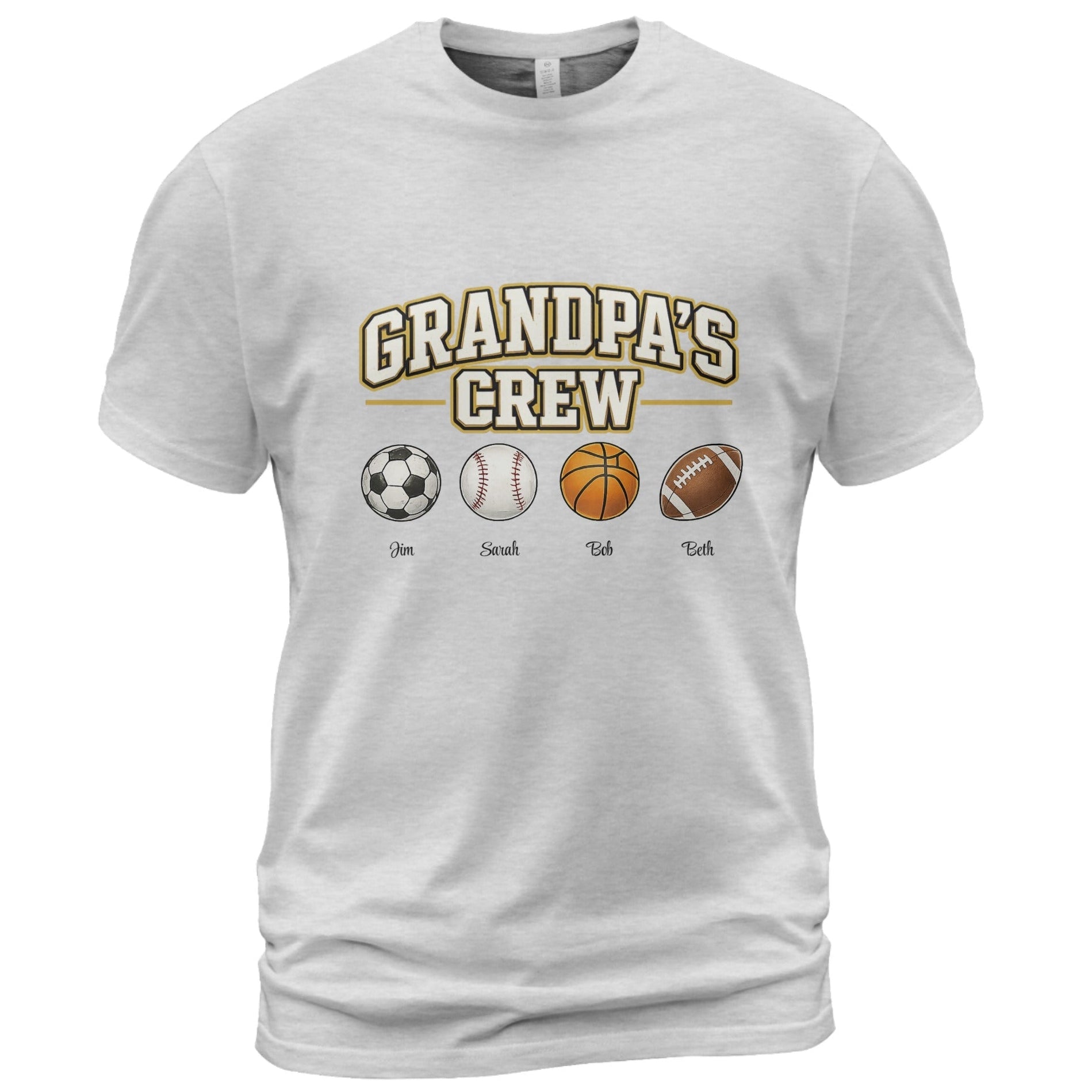 Personalized Grandpa’s Crew T-Shirt | Custom Grandchildren Sports Balls Shirt | Grandpa Gift - Love Life Journey