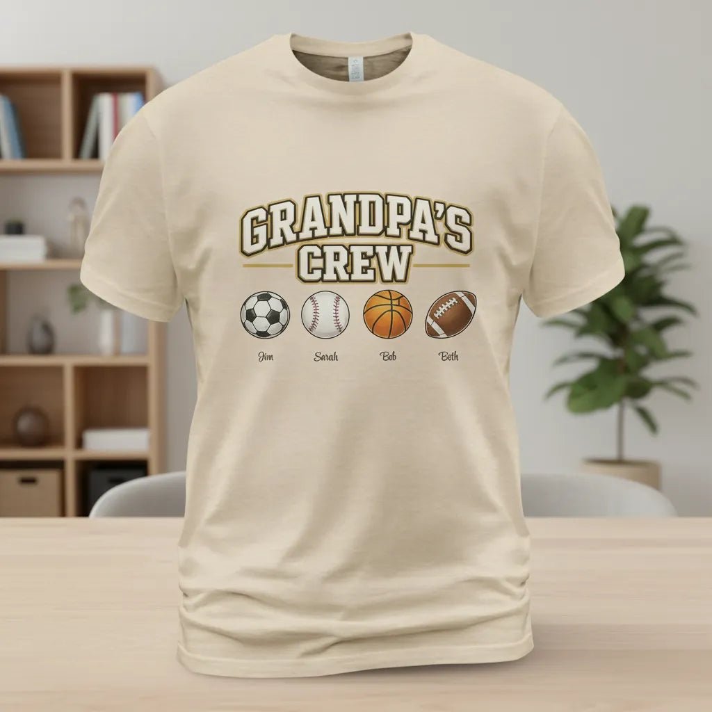 Personalized Grandpa’s Crew T-Shirt | Custom Grandchildren Sports Balls Shirt | Grandpa Gift - Love Life Journey