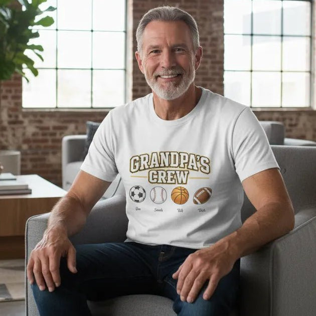Personalized Grandpa’s Crew T-Shirt | Custom Grandchildren Sports Balls Shirt | Grandpa Gift - Love Life Journey