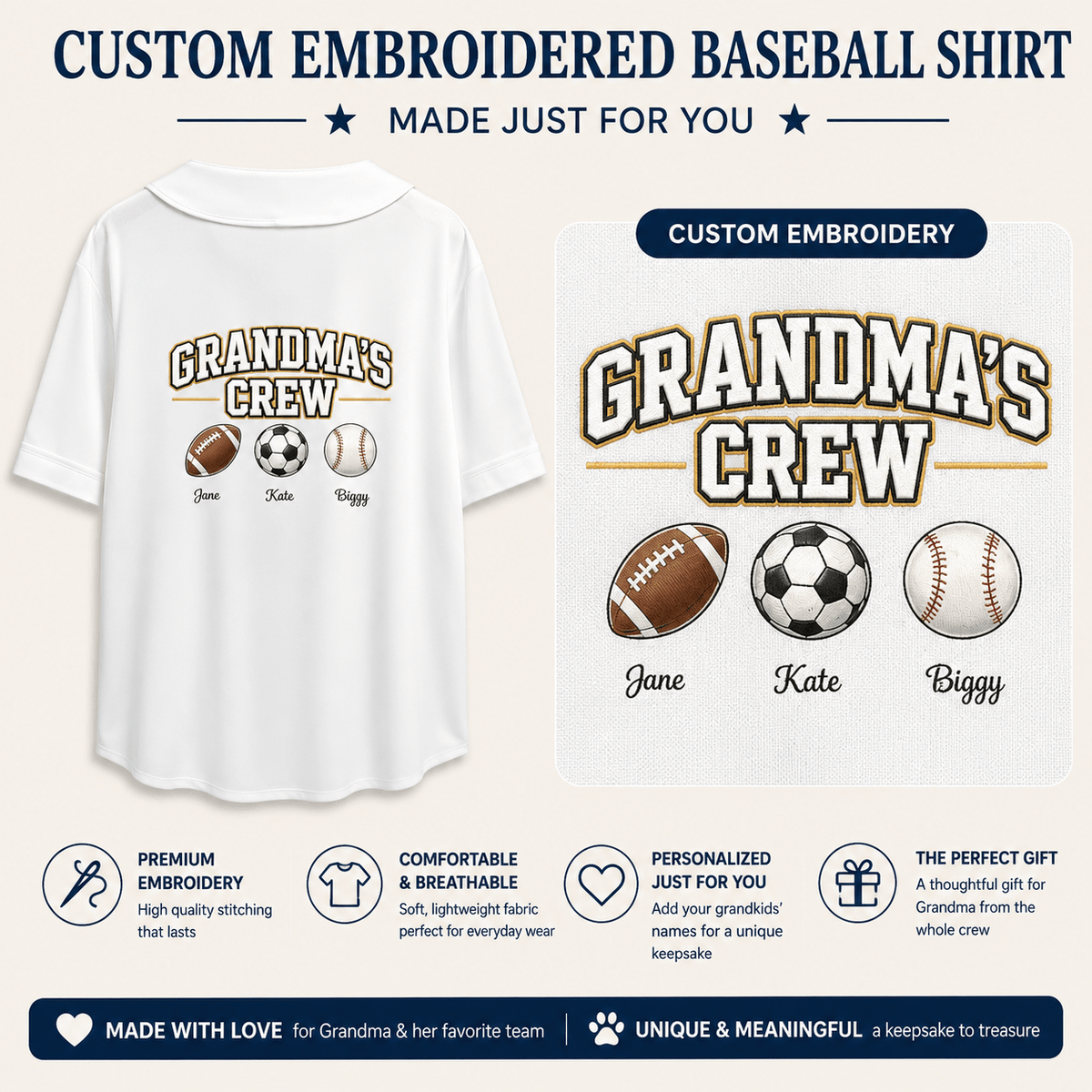 Personalized Grandpa's (or Grandma's) Team Embroidered Unisex Adult Baseball Jersey - Love Life Journey