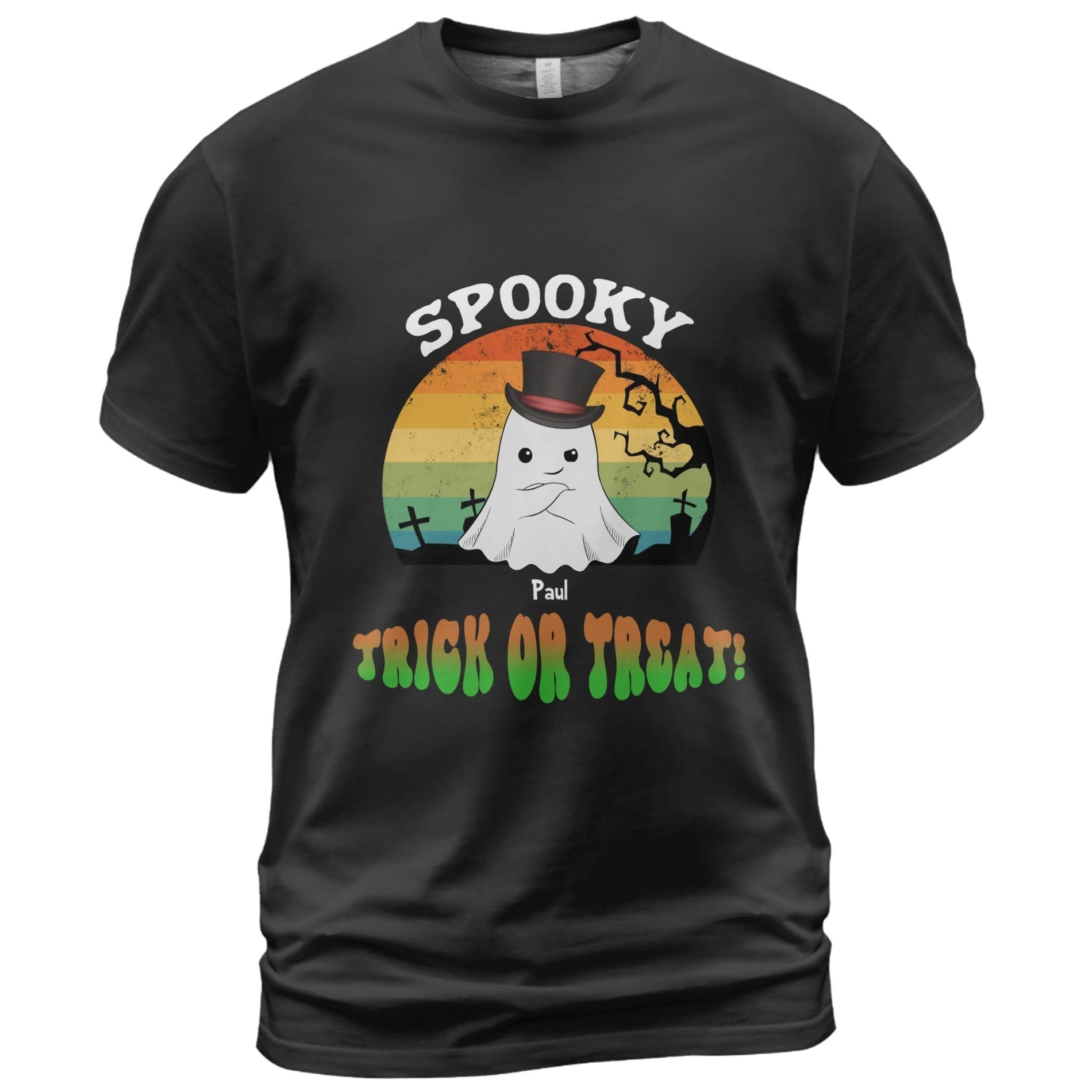 Personalized Halloween Ghost T-Shirt | Custom Cartoon Ghost Portrait with Name & Halloween Message - Love Life Journey - in Black