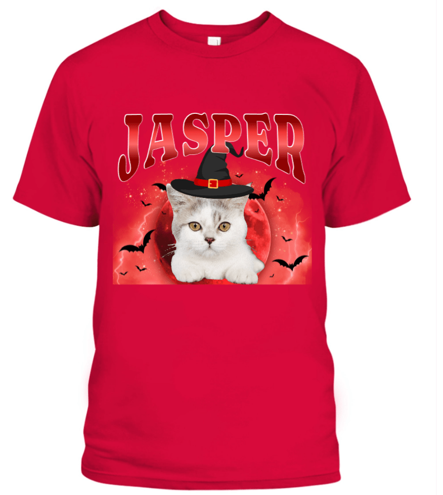 Personalized Halloween Pet Photo Unisex Adult T-Shirt Custom Witch Hat Dog or Cat Shirt with Name - Love Life Journey