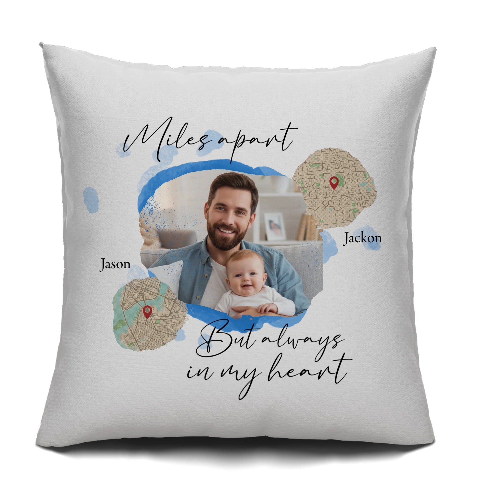 Personalized Long Distance Cushion Cover – “Miles Apart But Always In My Heart” | Custom Photo & Map Pillowcase Gift | Meaningful Keepsake - Love Life Journey