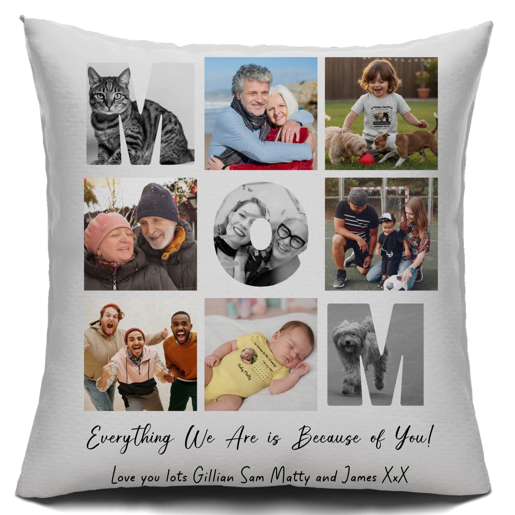 Personalized MOM Photo Collage Cushion Cover Family Photos & Message Gift for Mum - Love Life Journey