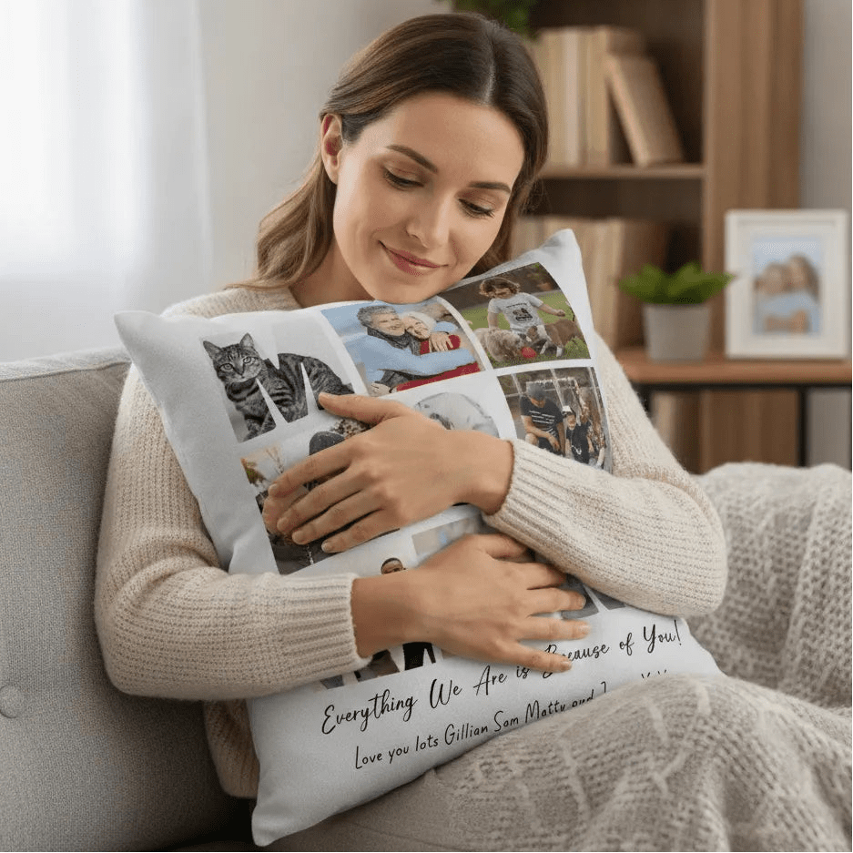 Personalized MOM Photo Collage Cushion Cover Family Photos & Message Gift for Mum - Love Life Journey