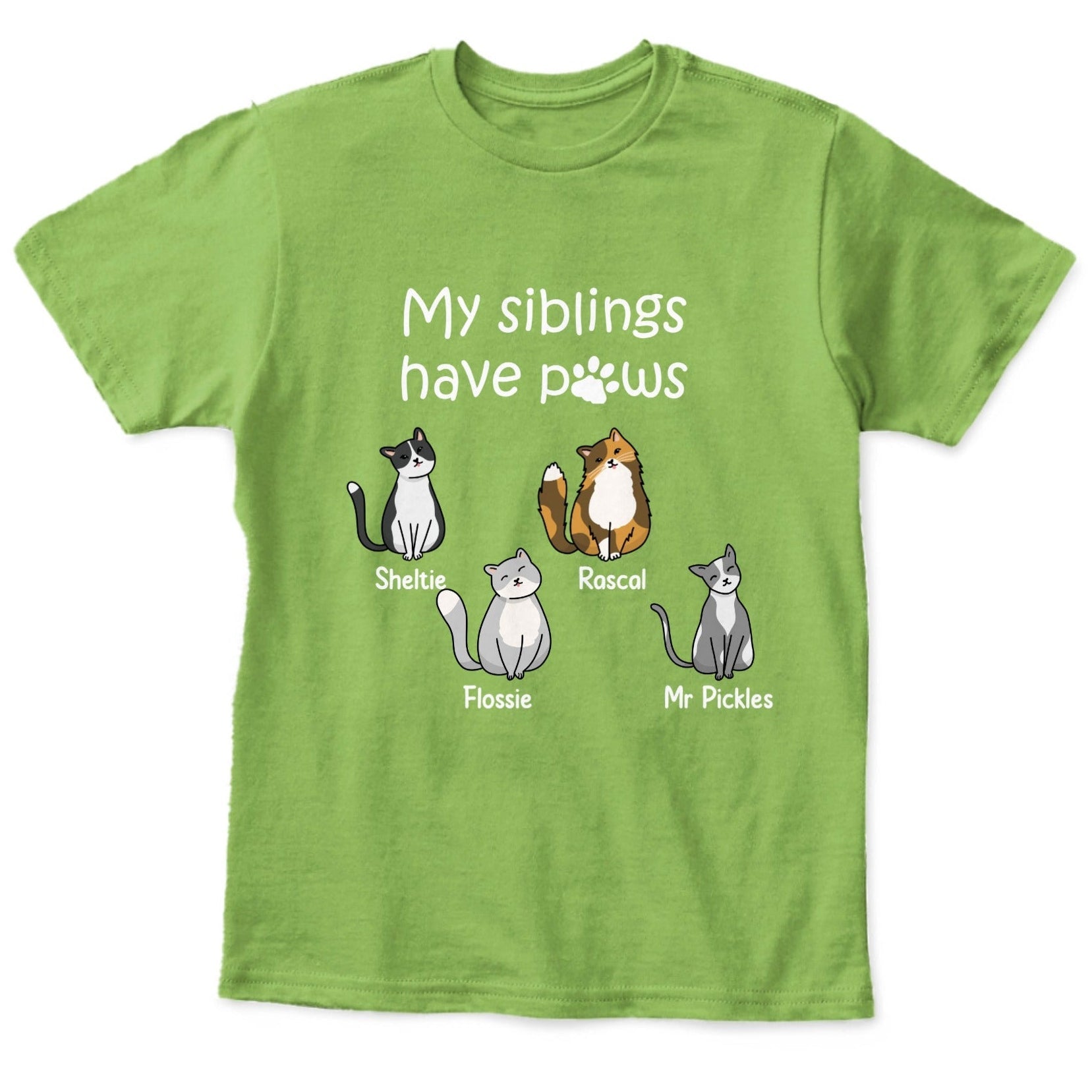 Personalized My Siblings Have Paws Kids Unisex T-Shirt | Custom Cats and Names T-Shirt - Love Life Journey