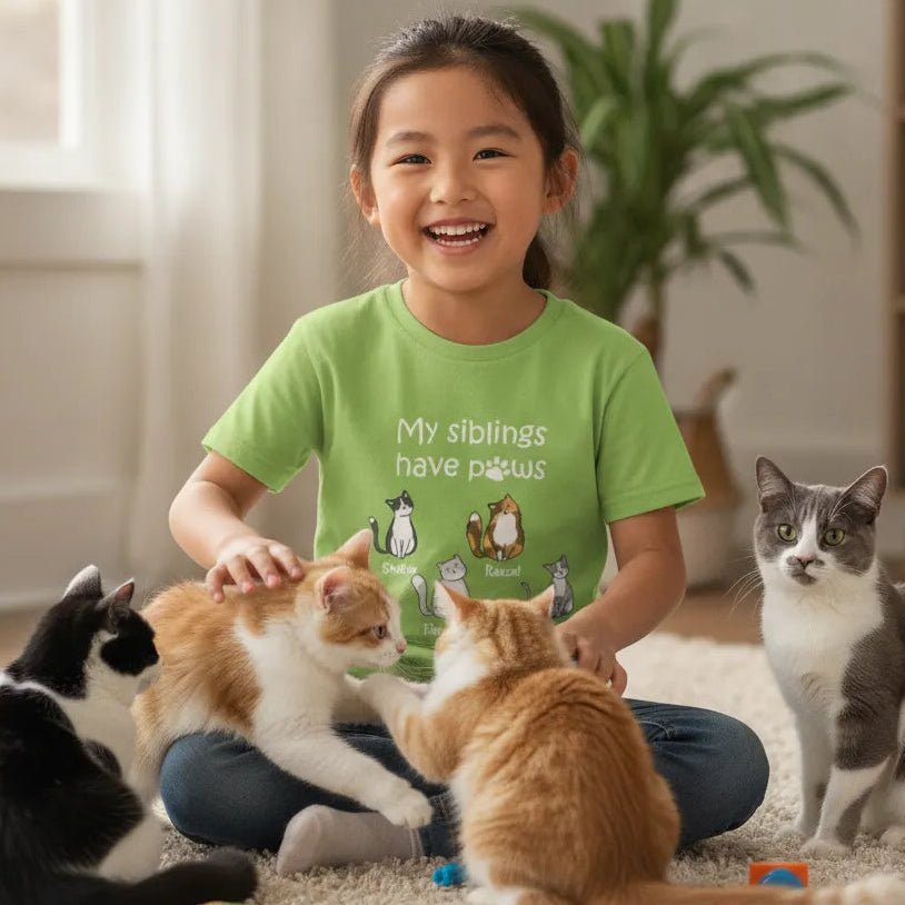 Personalized My Siblings Have Paws Kids Unisex T-Shirt | Custom Cats and Names T-Shirt - Love Life Journey