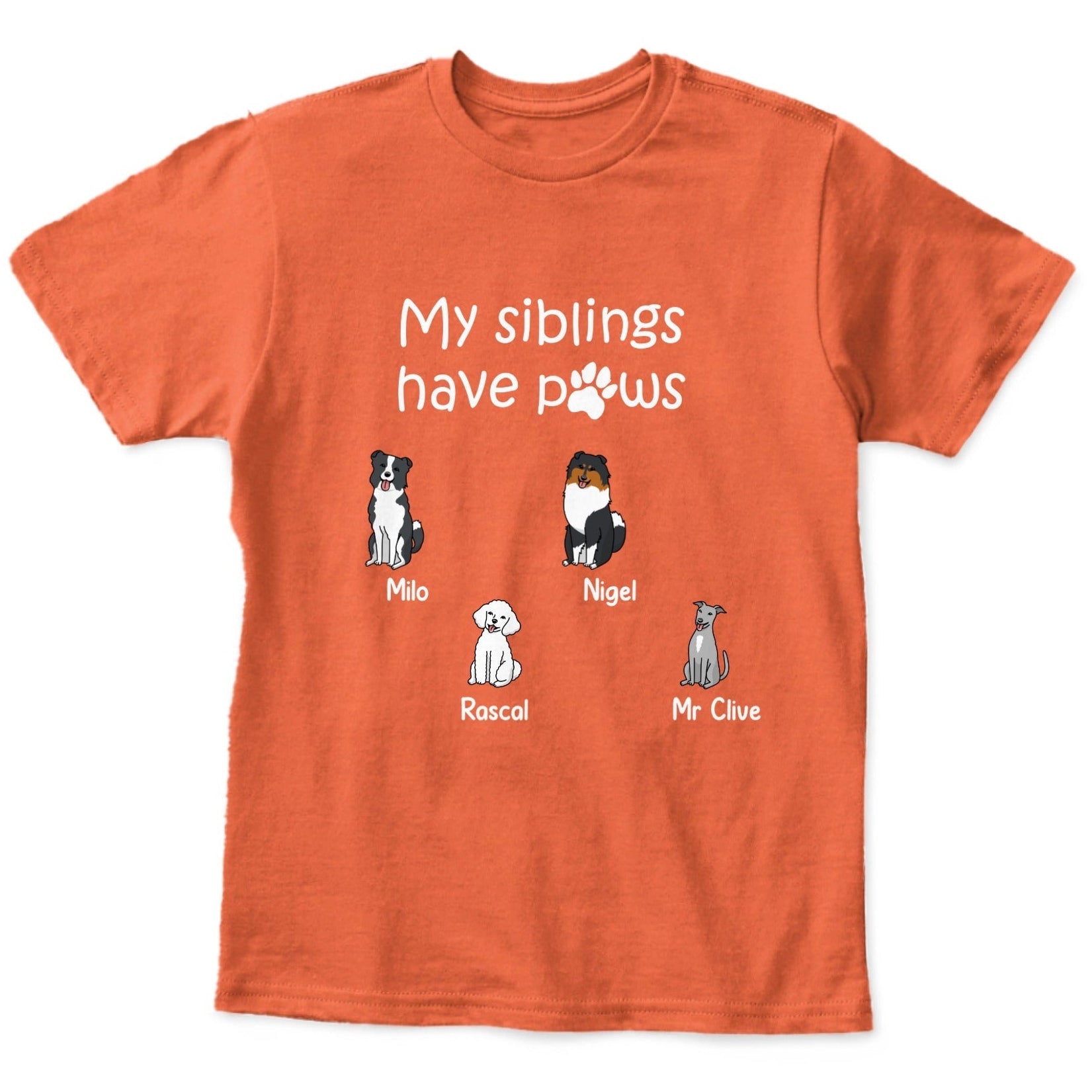 Personalized My Siblings Have Paws Kids Unisex T-Shirt | Custom Dogs and Names T-Shirt - Love Life Journey