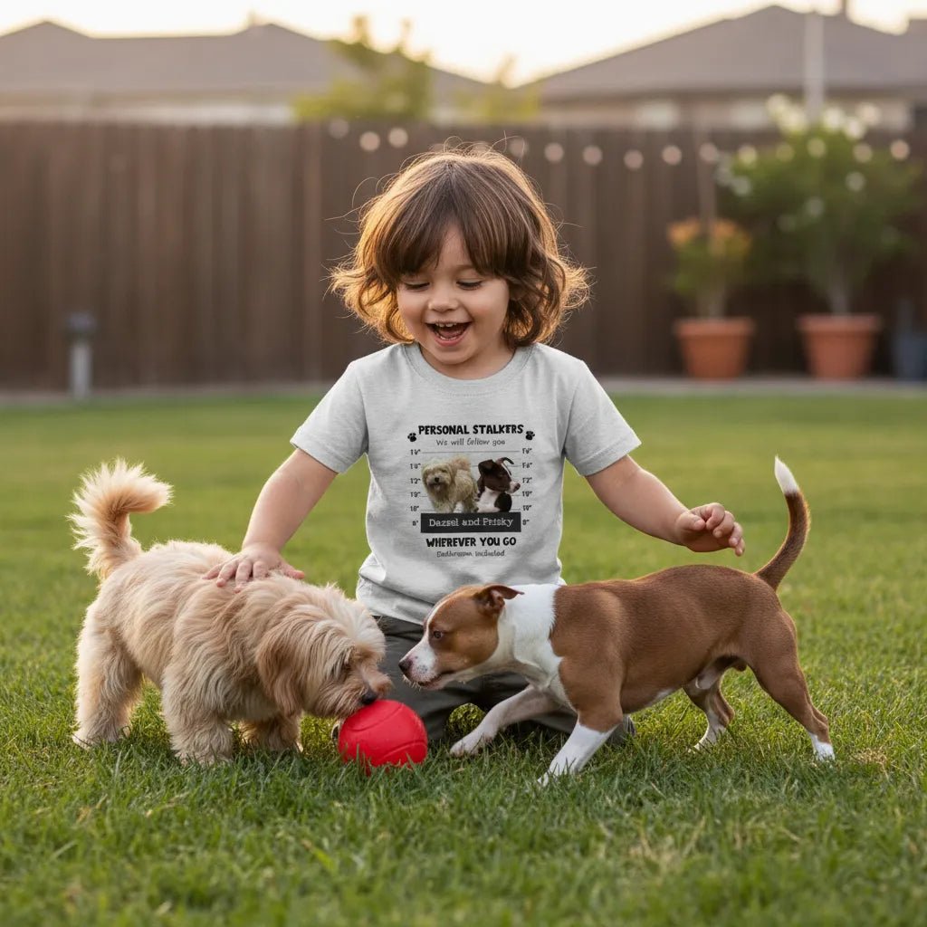 Personalized Personal Pet Stalker Kids T-Shirt | Custom Dog & Cat Photo Shirt | Funny Pet Lover Gift - Love Life Journey