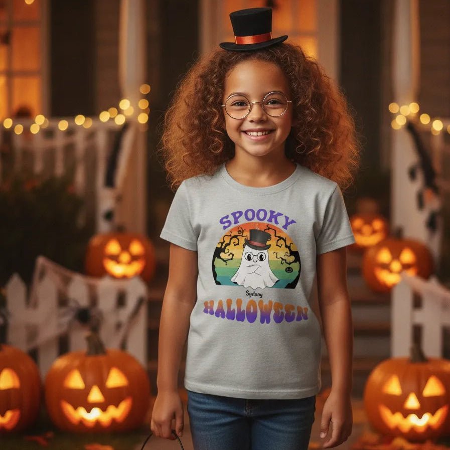 Personalized Spooky Halloween Ghost Kids Unisex T-Shirt | Custom Name Tee - Love Life Journey