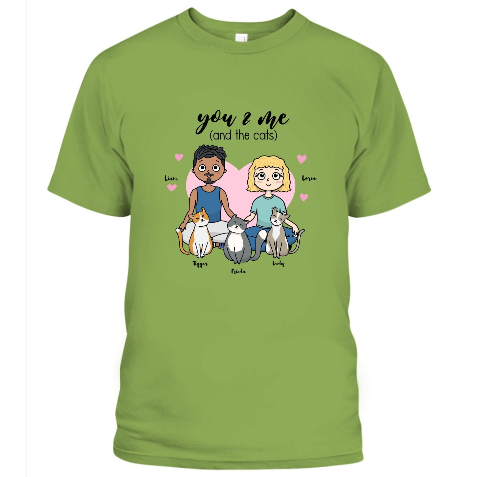 Personalized You & Me (And The Cats) Unisex Adult T-Shirt Custom Couple & Cat Family Shirt with Names - Love Life Journey