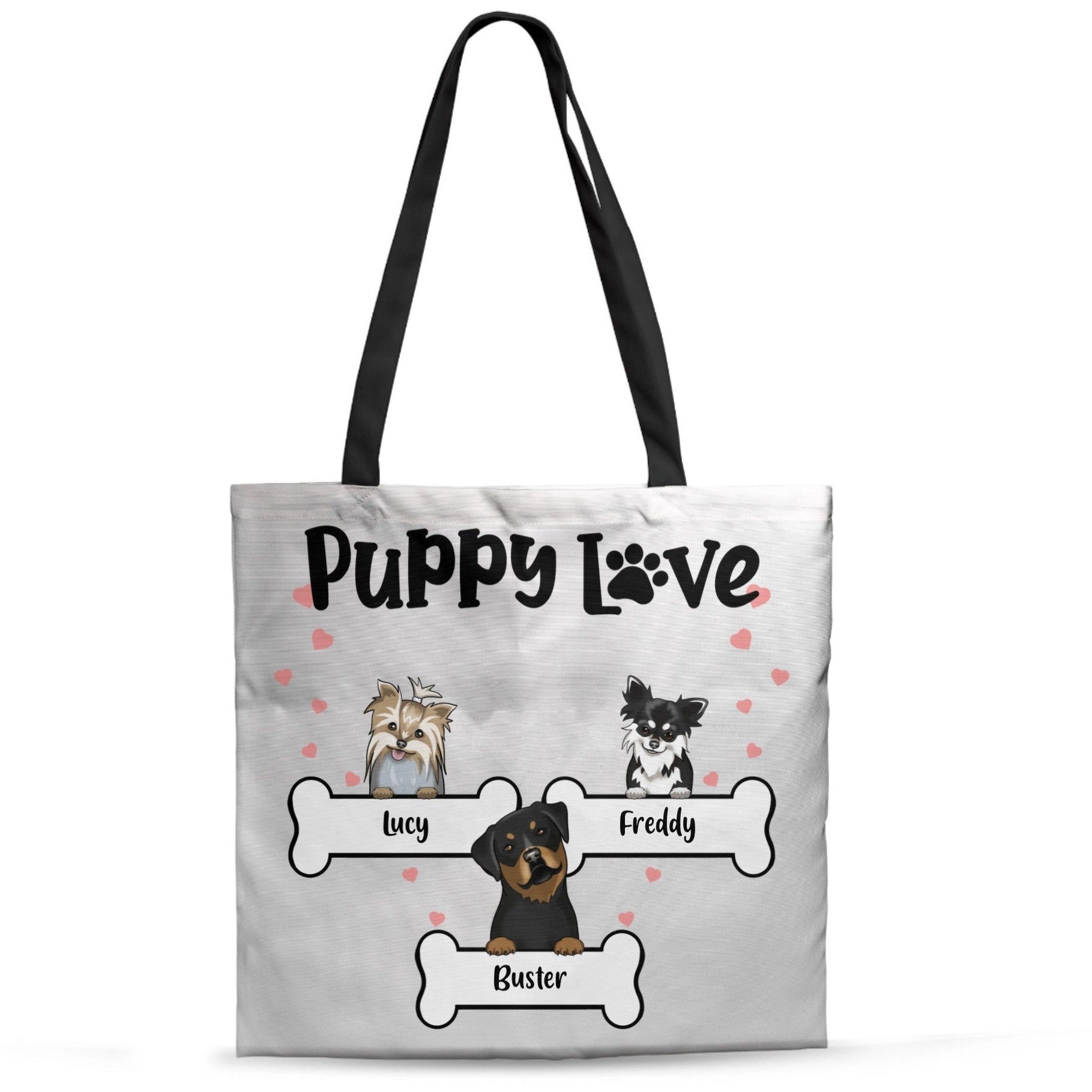 Puppy Love Personalized Lined Tote Bag | Custom Dog Breed Tote with Dog Names - Love Life Journey - Custom Gifts - Select 3 dogs