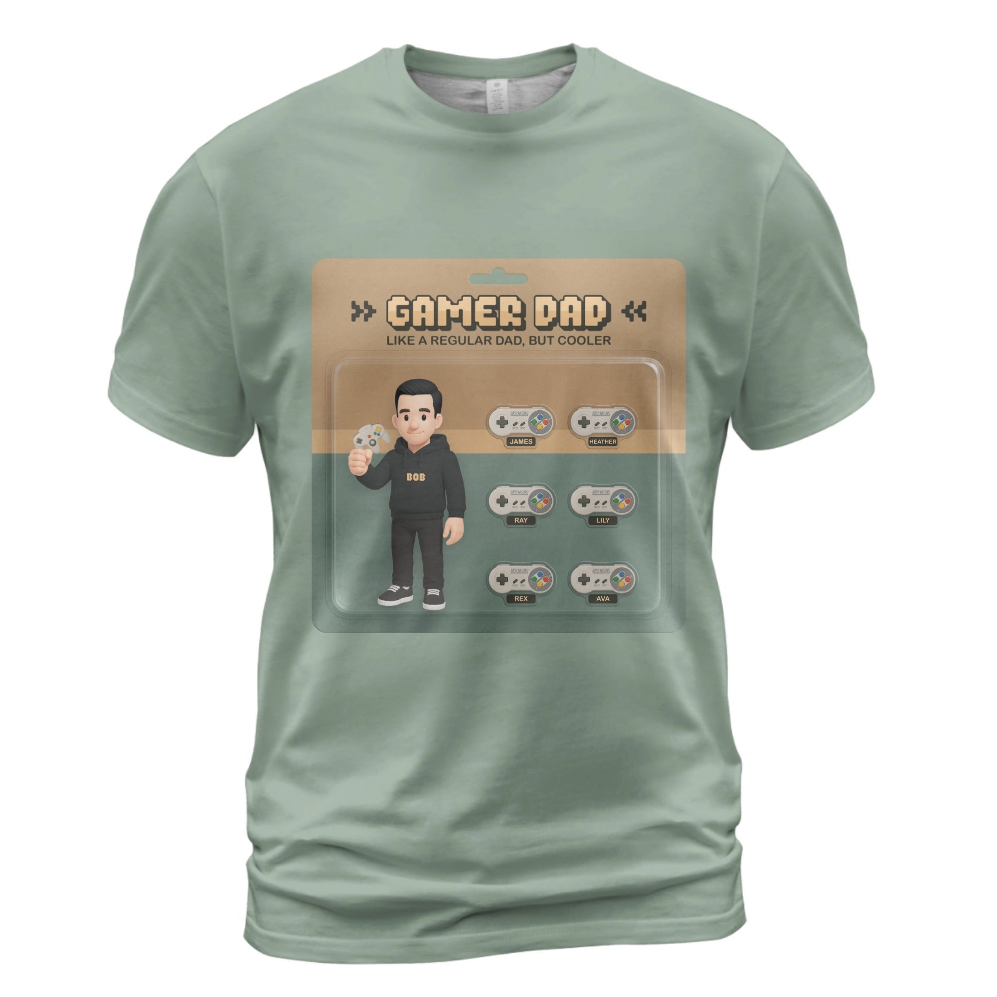 T - SHIRT Custom Gamer Dad T-Shirt – Personalized Character + Up to 6 Kids’ Names | Made in USA - Love Life Journey