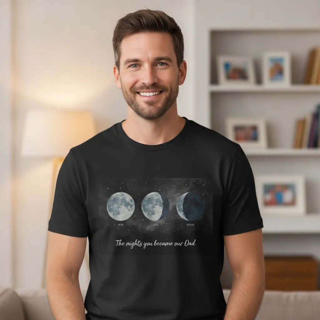 The Nights You Became Our Dad Adult Unisex T-Shirt Personalized Moon Phase Shirt with up to 8 Children's Names - Love Life Journey