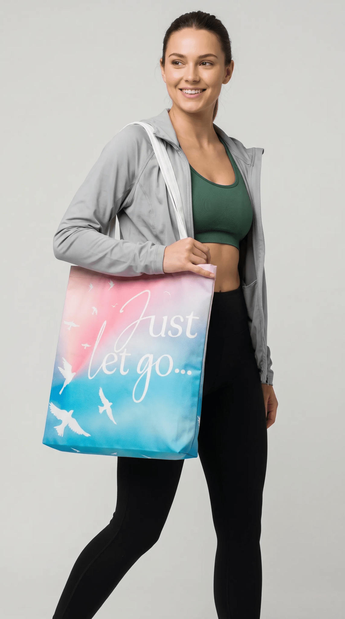 TOTE BAG Peaceful Doves “Just Let Go…” – Lined Durable Canvas | Soft Pink–Purple Sky Design (2 Sizes) - Love Life Journey