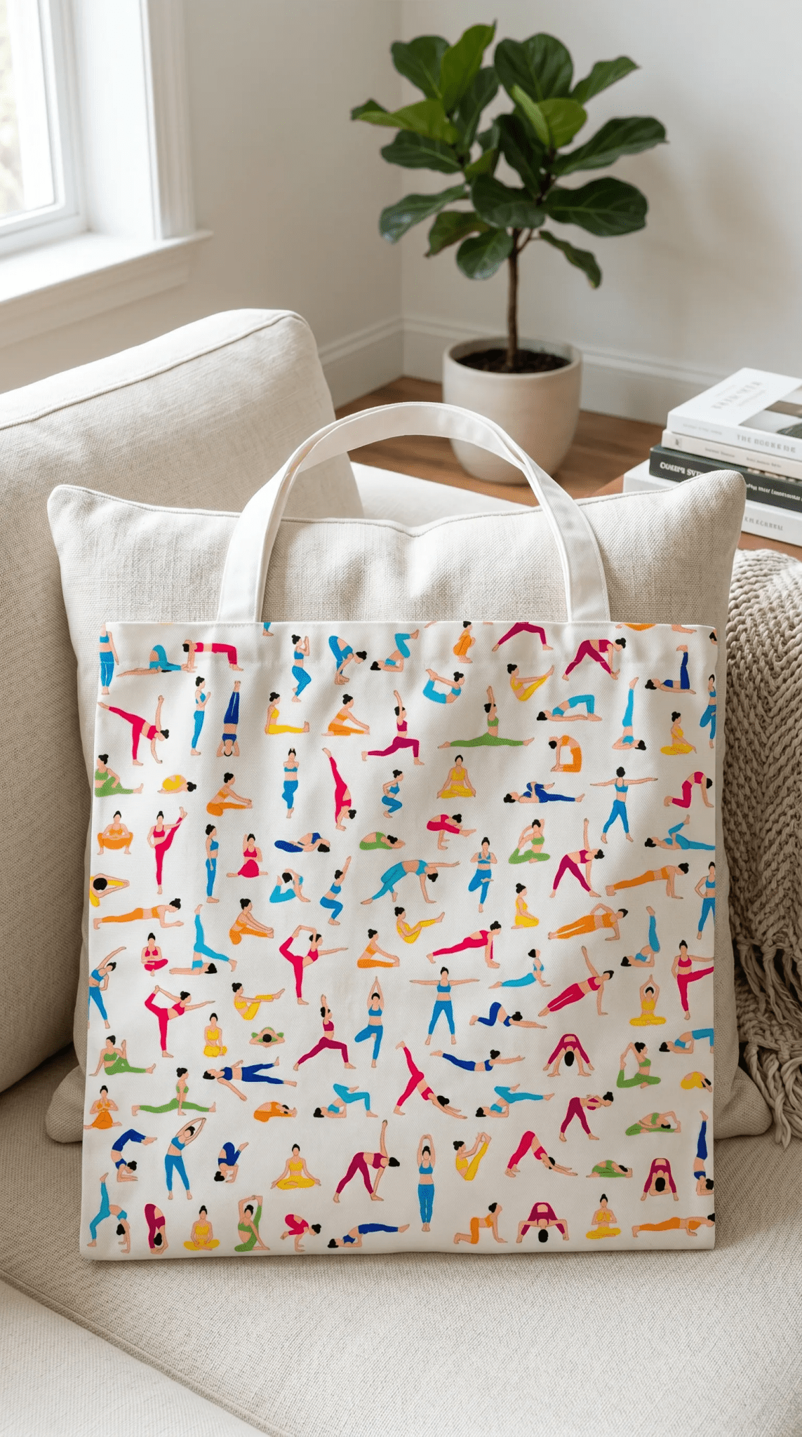 TOTE BAG Yoga Poses – Bright Multi - Pose Design for Daily Inspiration | Love Life Journey® Lined Canvas Tote - Love Life Journey