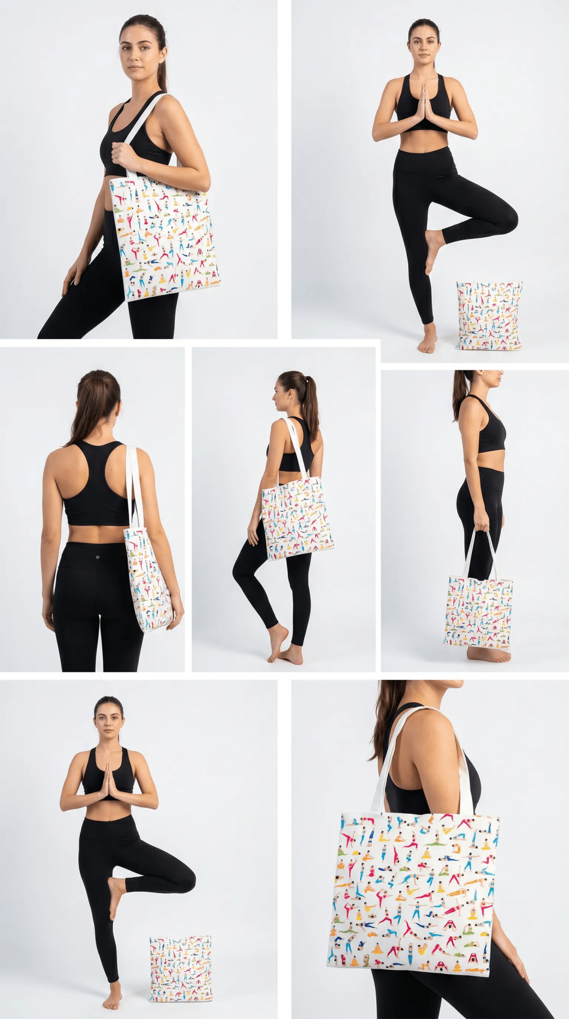 TOTE BAG Yoga Poses – Bright Multi - Pose Design for Daily Inspiration | Love Life Journey® Lined Canvas Tote - Love Life Journey