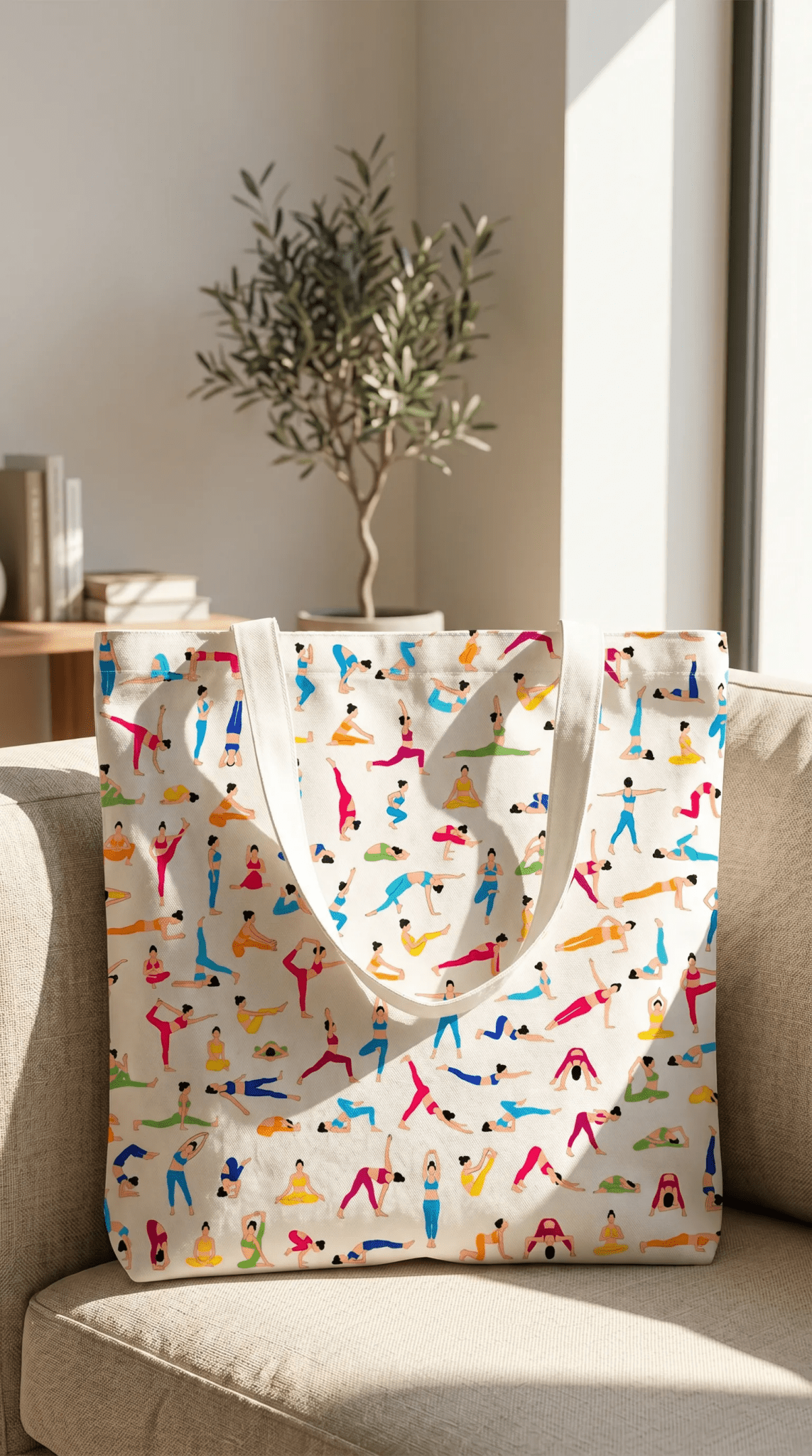 TOTE BAG Yoga Poses – Bright Multi - Pose Design for Daily Inspiration | Love Life Journey® Lined Canvas Tote - Love Life Journey