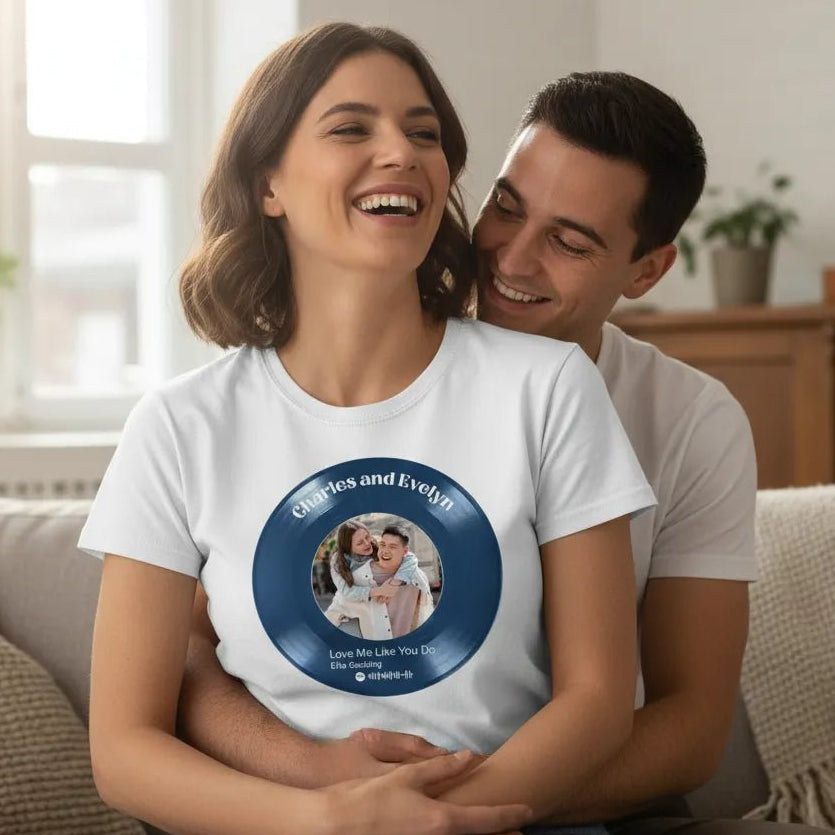 UNISEX T - SHIRT | Personalized Vinyl Record Photo T-Shirt | Your Song, Your Story - Love Life Journey