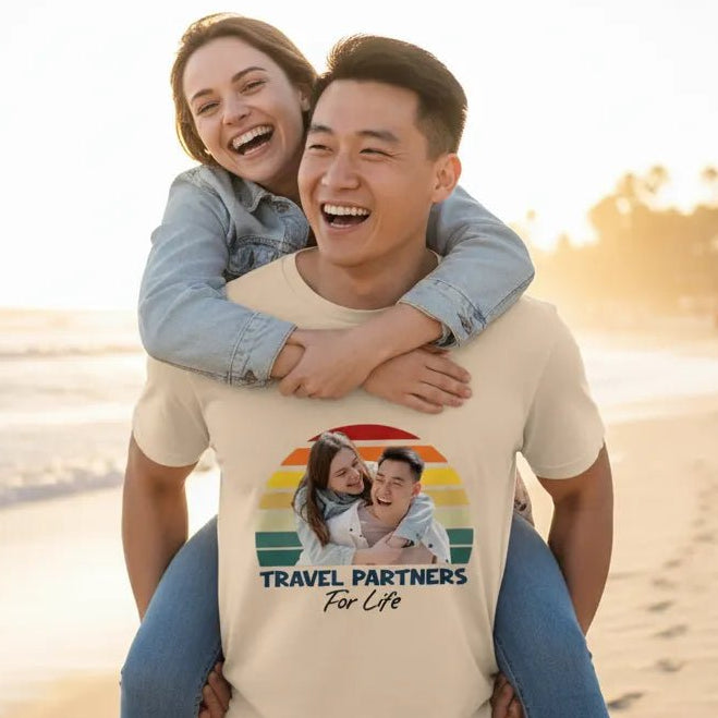 UNISEX T - SHIRT (US) Personalized “Travel Partners for Life” – Custom Photo & Names - Love Life Journey